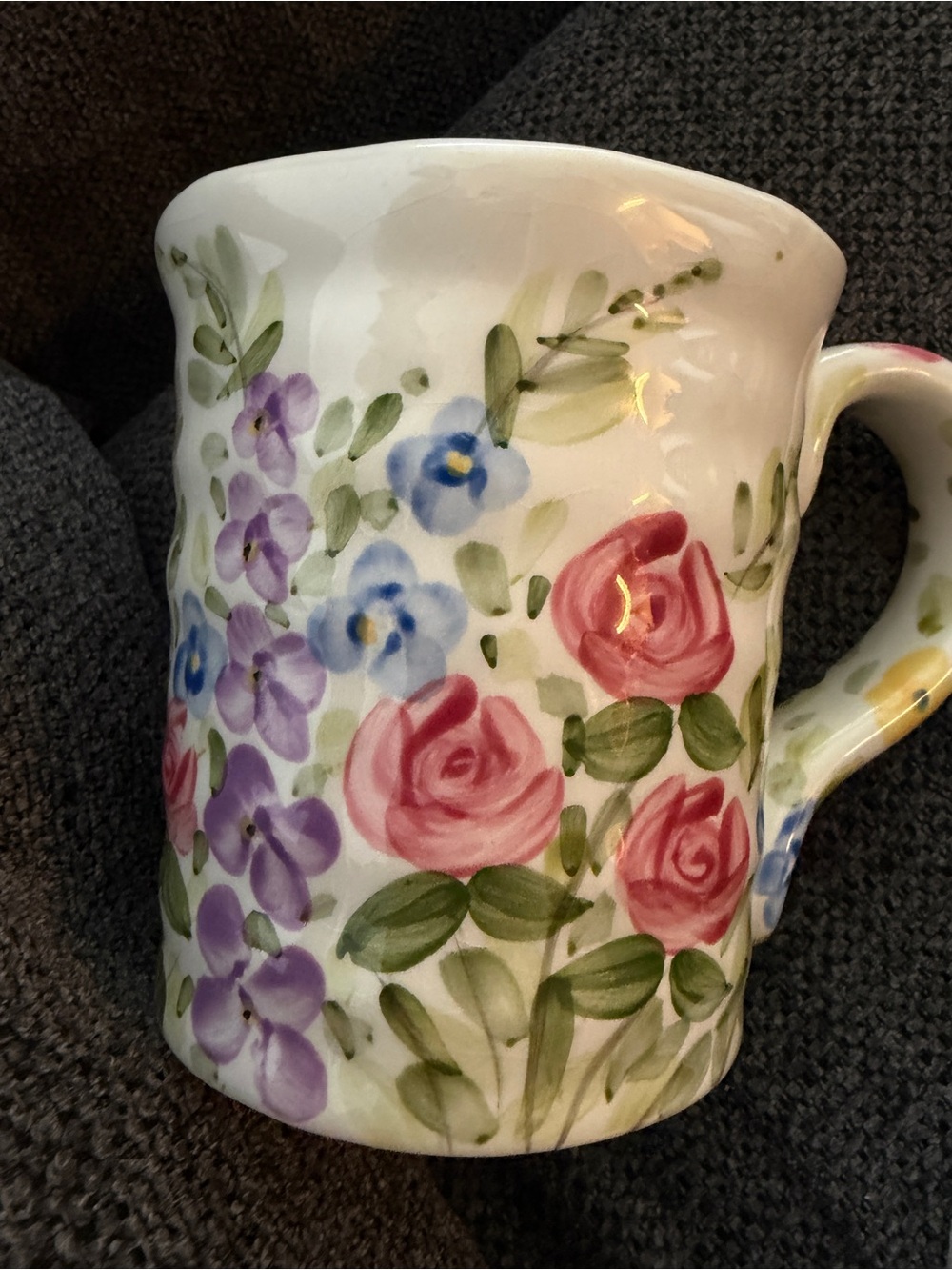 Floral Ceramic Mug in Pink & Purple - Hand-Painted Style